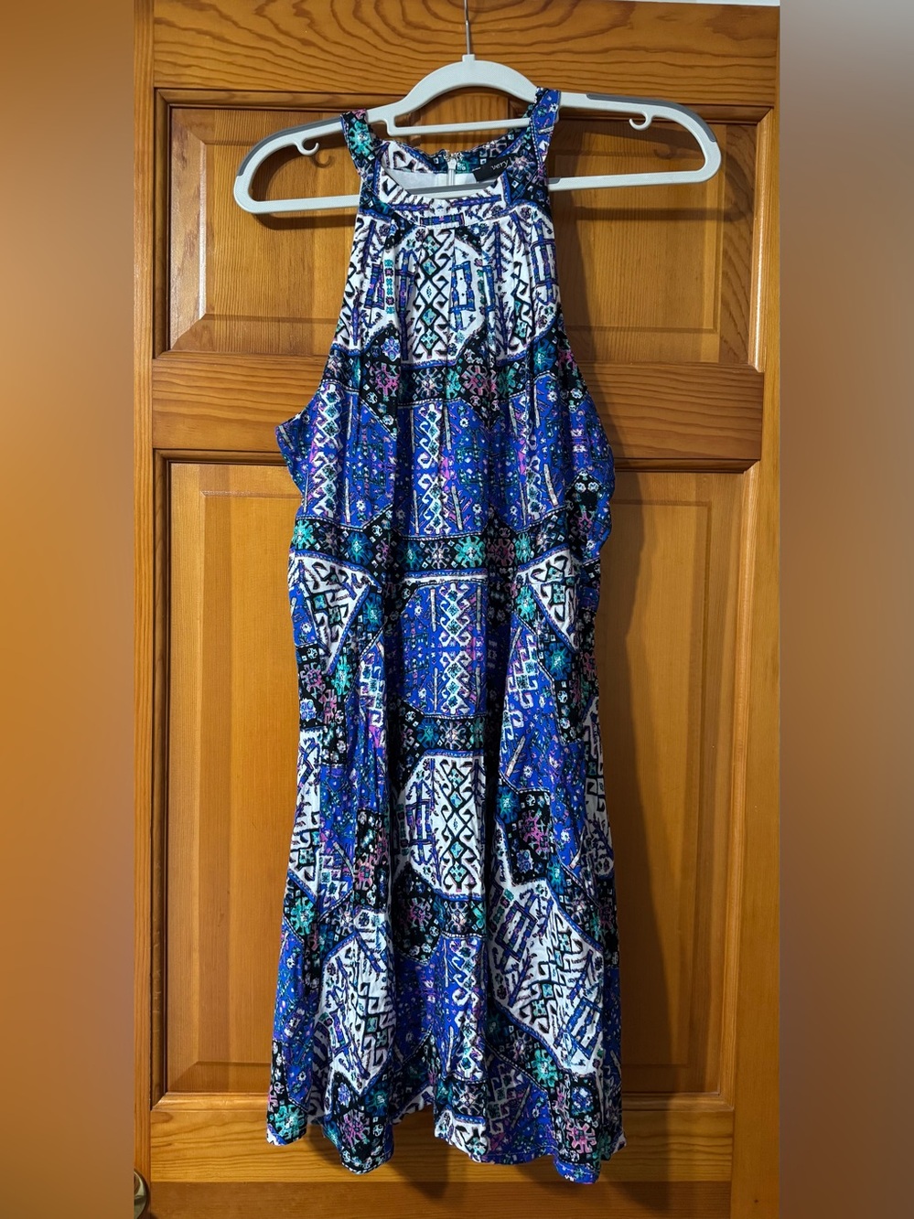 Very J Blue & Teal Paisley Halter Dress